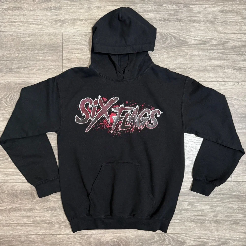 Six Flags Mens Sweater S Evil Jester Hoodie Black Fright Fest Clown Pullover